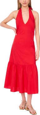 1.STATE Halter Neck Tie Back Midi Dress