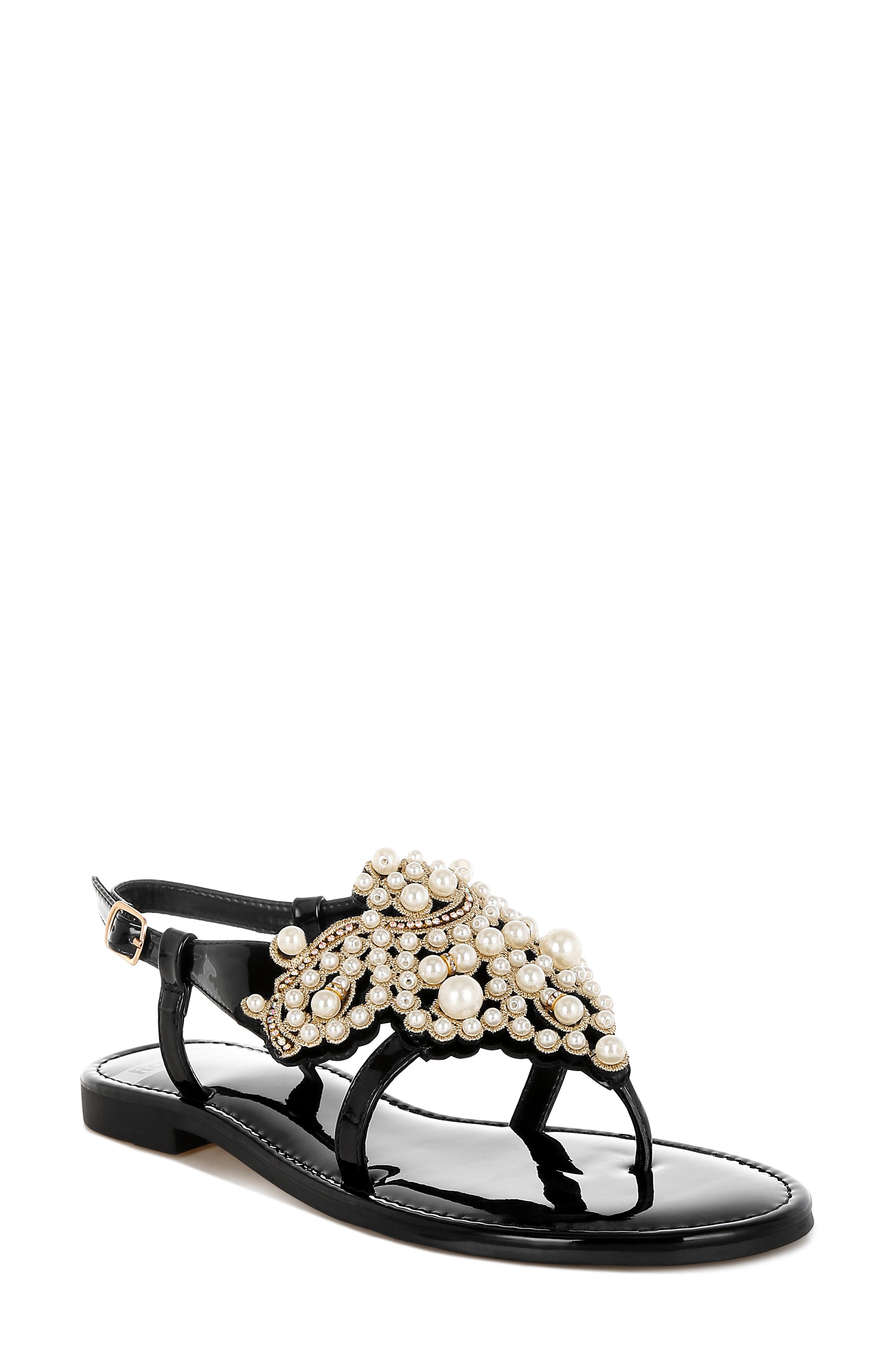 Zalata Faux Pearl Sandal, Main, color, BLACK