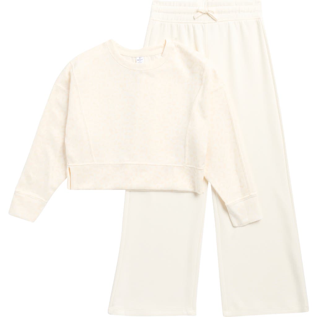 90 Degree By Reflex Kids' Scuba Crop Sweatshirt & Drawstring Pants Set In Neutral
