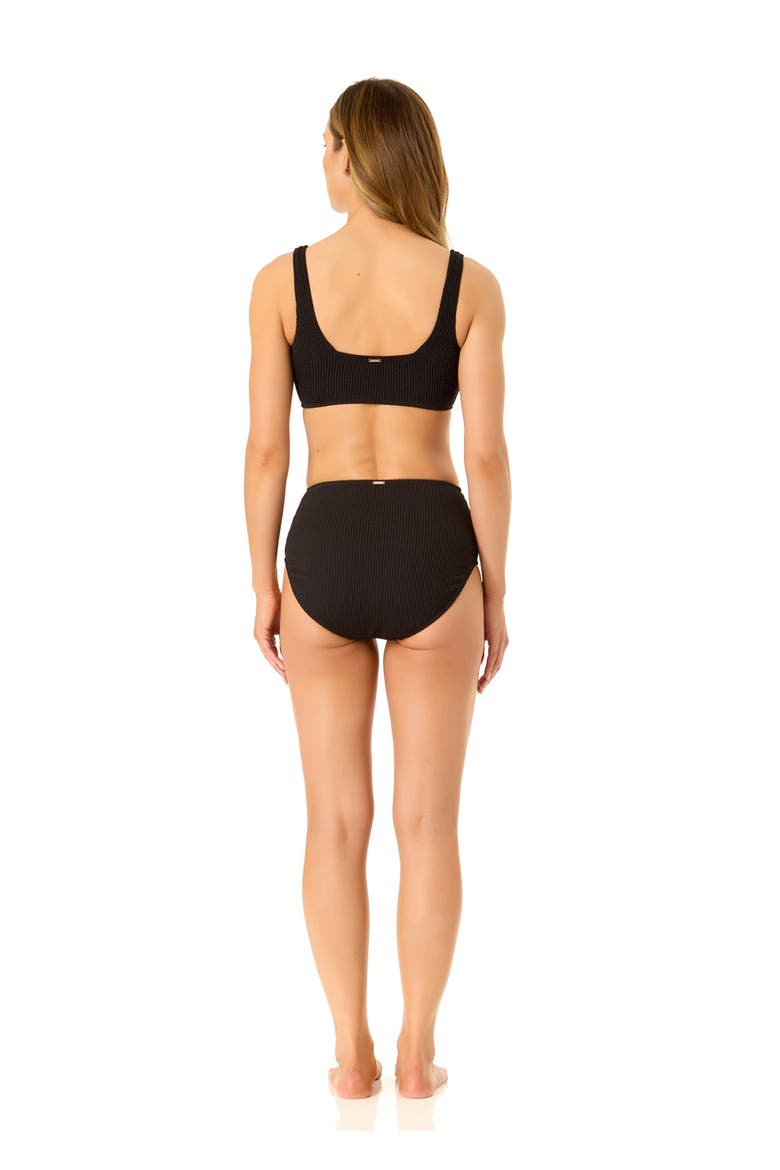 Women's Live In Color Textured Classic Square Neck Bralette Bikini Swim Top, Alternate, color, Black