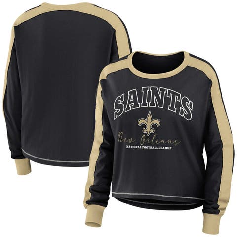 Women's WEAR by Erin Andrews Black/Gold New Orleans Saints Color Block Modest Crop Long Sleeve T-Shirt