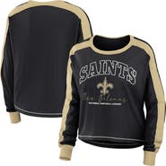 WEAR by Erin Andrews Women's WEAR by Erin Andrews Black/Gold New Orleans Saints Color Block Modest Crop Long Sleeve T-Shirt