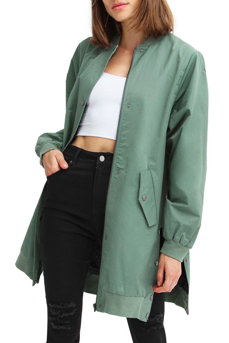 BELLE AND BLOOM Chasing You Long Bomber Jacket, Main, color, MILITARY