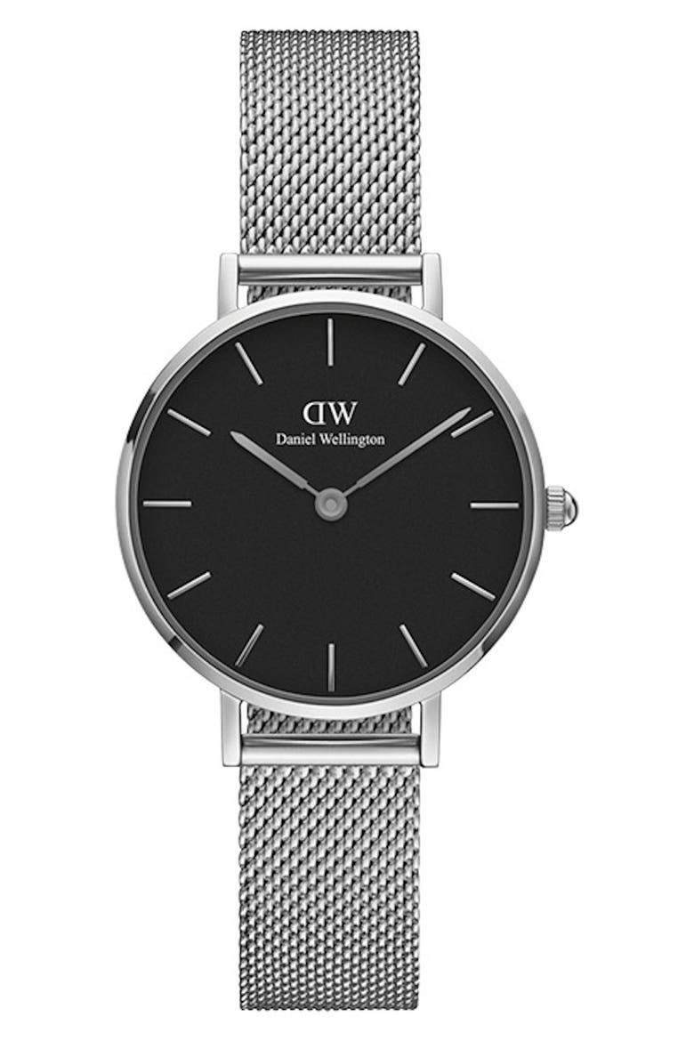 Classic Petite Mesh Strap Watch, 28mm, Main, color, SILVER/ BLACK / SILVER