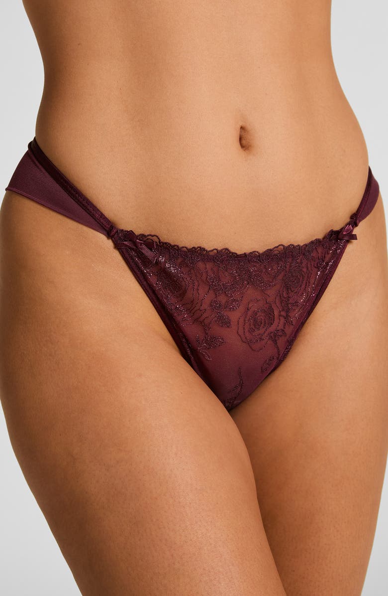Hunkemöller Hollie Embroidered Mesh Brazilian Panties, Alternate, color, Fig
