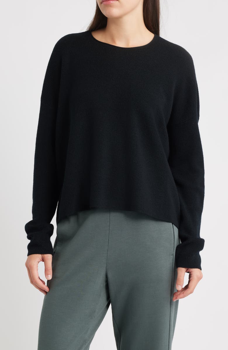 Eileen Fisher Crewneck Wool Sweater, Main, color, Black