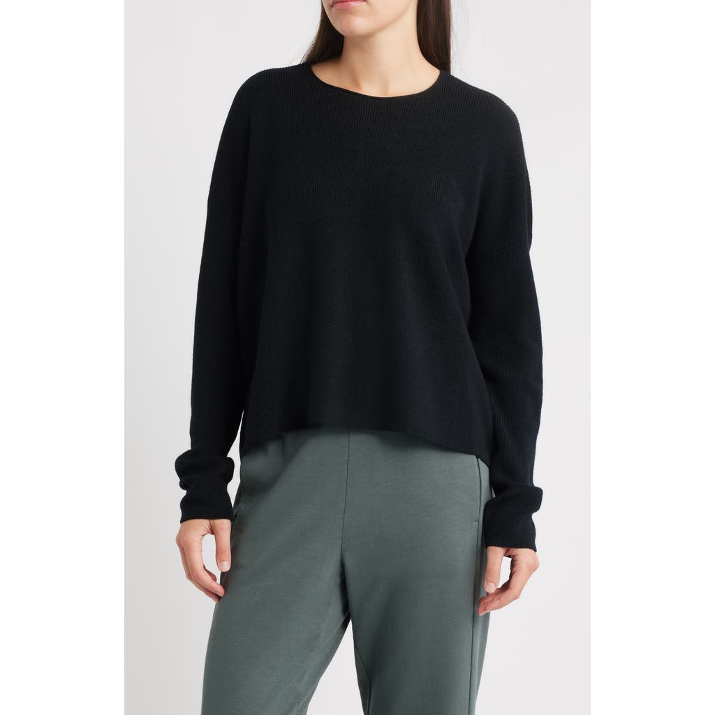 Eileen Fisher Crewneck Wool Sweater In Black