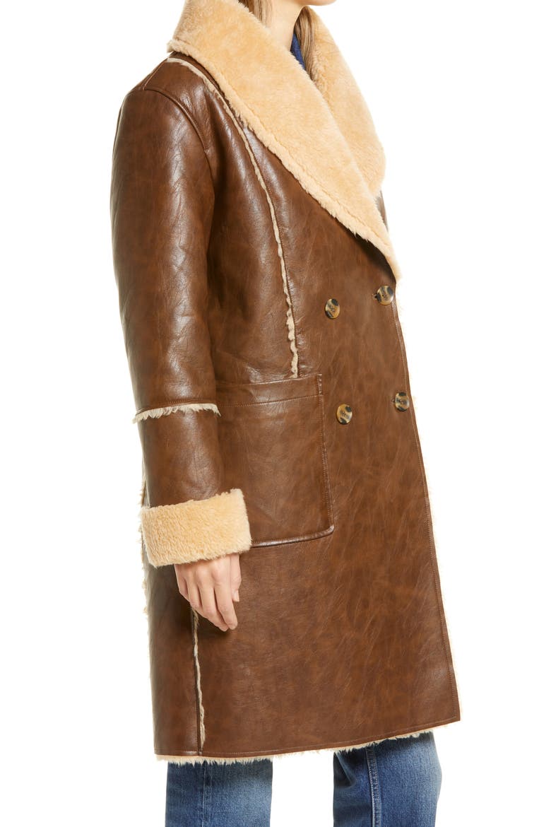 Faux Shearling Coat, Alternate, color, SADDLE