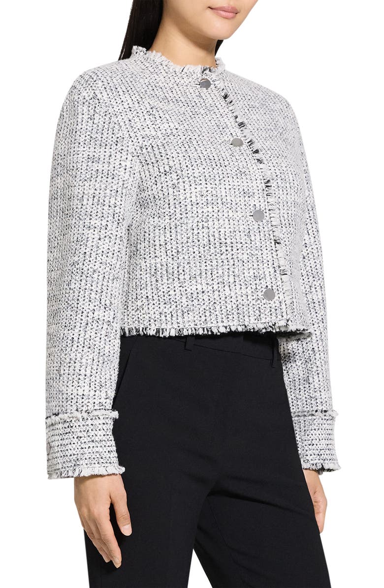 Theory Fray Trim Crop Tweed Jacket, Alternate, color, White Multi