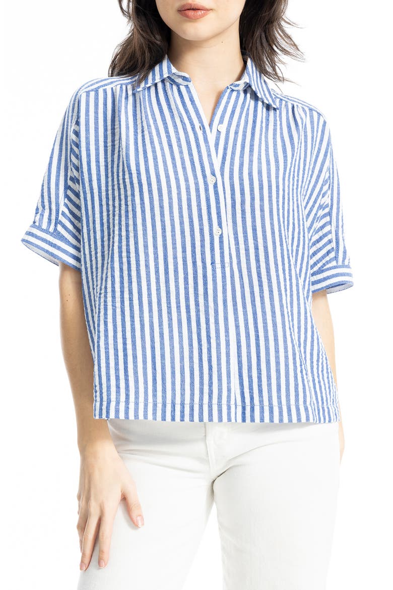 Textured Stripe Camp Shirt, Main, color, BLUE/ WHITE STRIPE