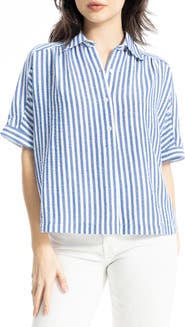 MAX STUDIO Textured Stripe Camp Shirt