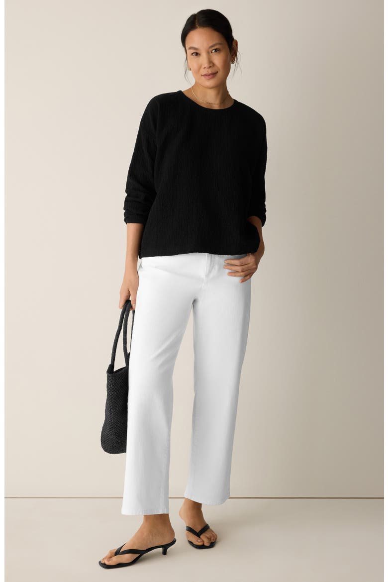 Crinkled Boxy Long Sleeve Stretch Organic Cotton Top, Alternate, color, BLACK