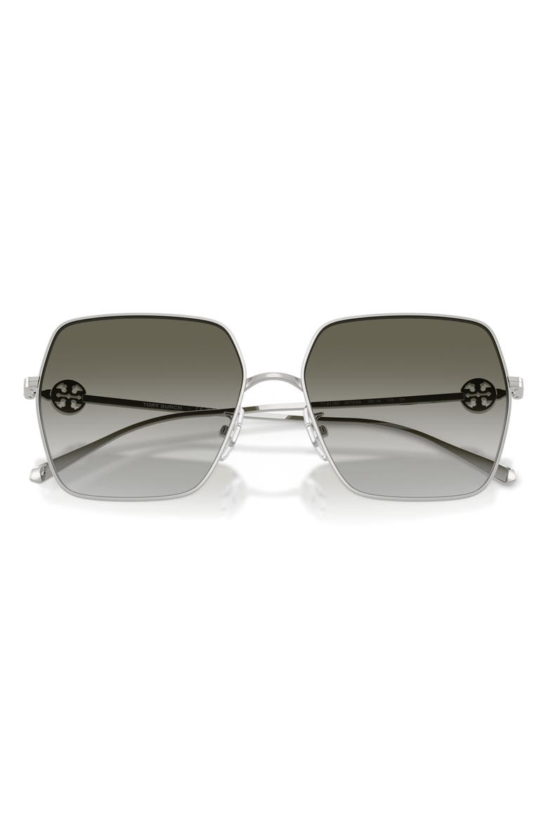 Tory Burch 58mm Gradient Square Sunglasses, Alternate, color, Silver / Grey Green Gradient