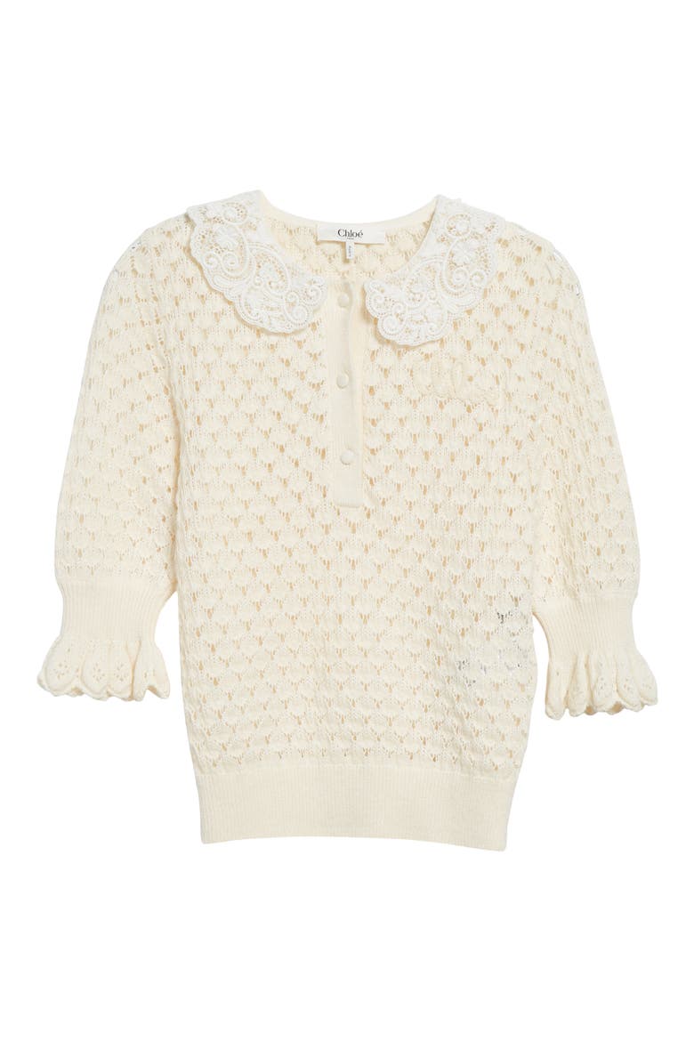 Pointelle Cotton, Alpaca & Silk Blend Sweater, Alternate, color, ICONIC MILK