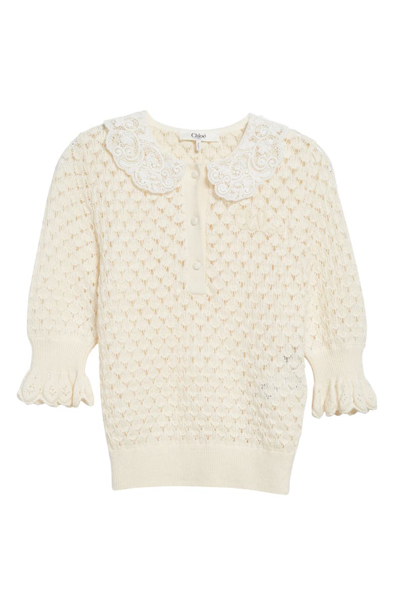 Chloé Pointelle Cotton, Alpaca & Silk Blend Sweater, Alternate, color, Iconic Milk