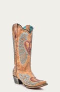 CORRAL Cowhide Embroidered Overlay Studded Snip Toe Western Boots