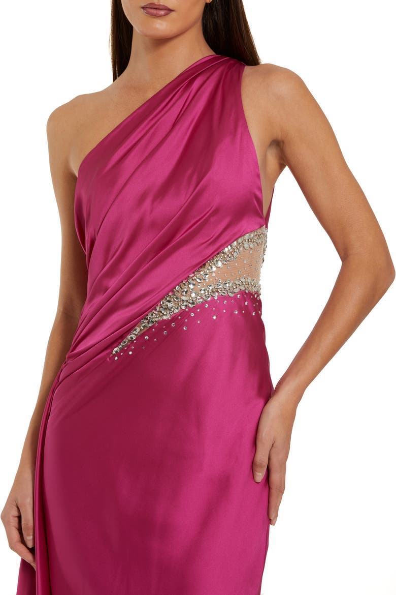 One Shoulder Charmeuse Gown With Beaded Cutout, Alternate, color, Magenta