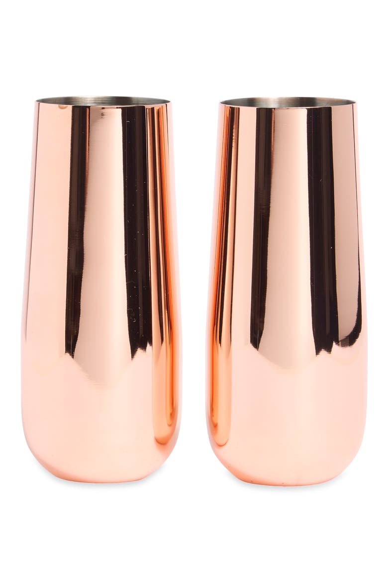 Summit Set of 2 Metallic Sparkling Wine Flutes, Main, color, COPPER