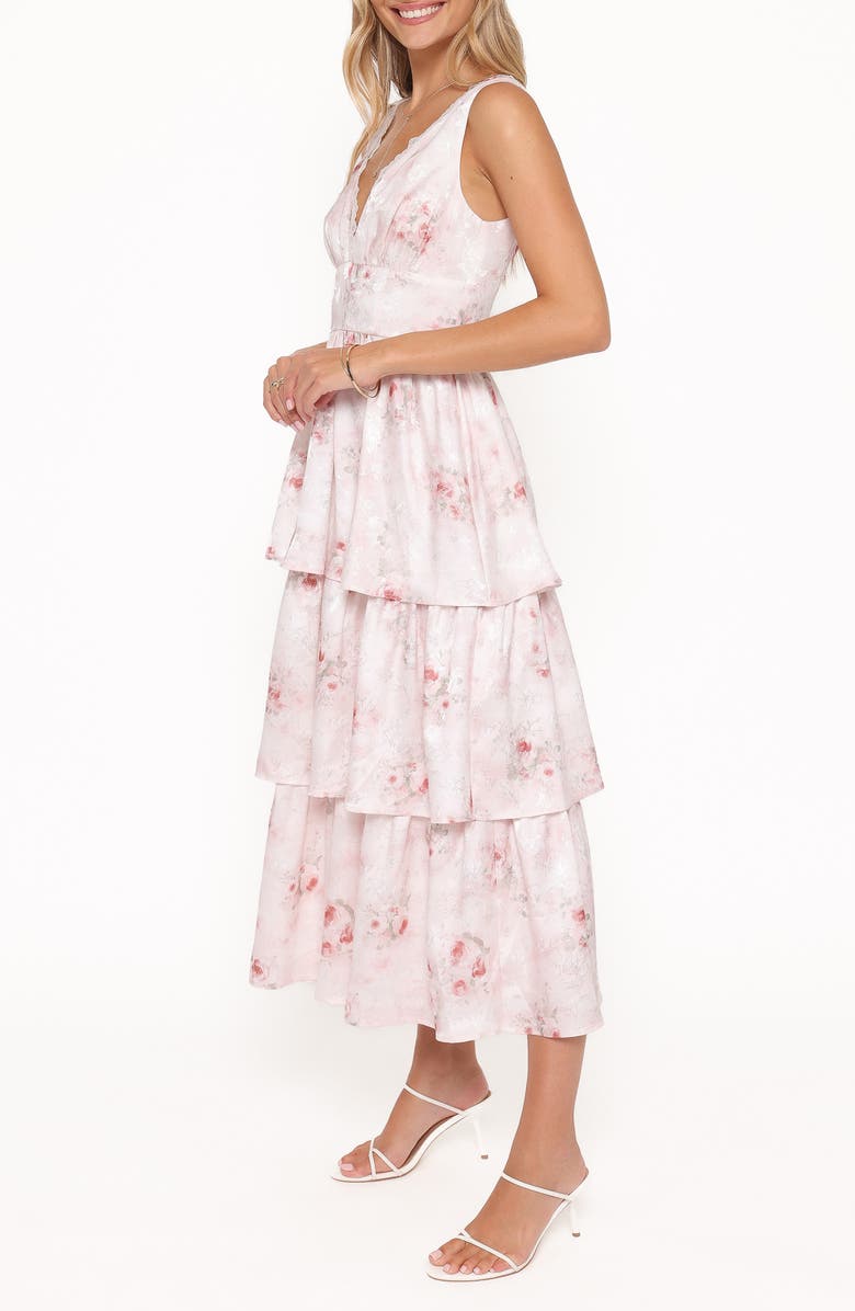 Petal & Pup Natasha Sleeveless Tiered Ruffle Maxi Dress, Alternate, color, White Pink Floral