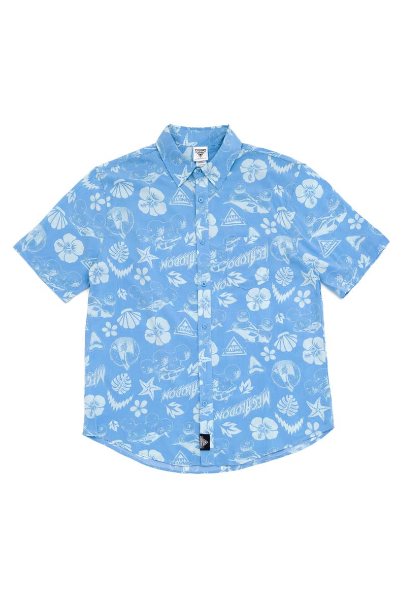 Monster Jam Megalodon Short Sleeve Button Down Shirt, Main, color, Soft Blue