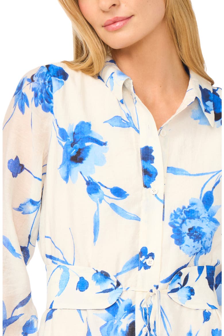 Floral Long Sleeve Tiered Shirtdress, Alternate, color, DAZZLING BLUE