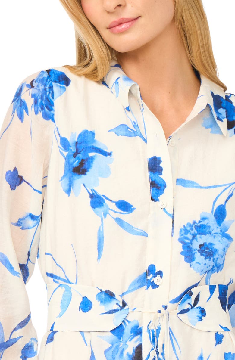 Halogen<sup>®</sup> Floral Long Sleeve Tiered Shirtdress, Alternate, color, Dazzling Blue