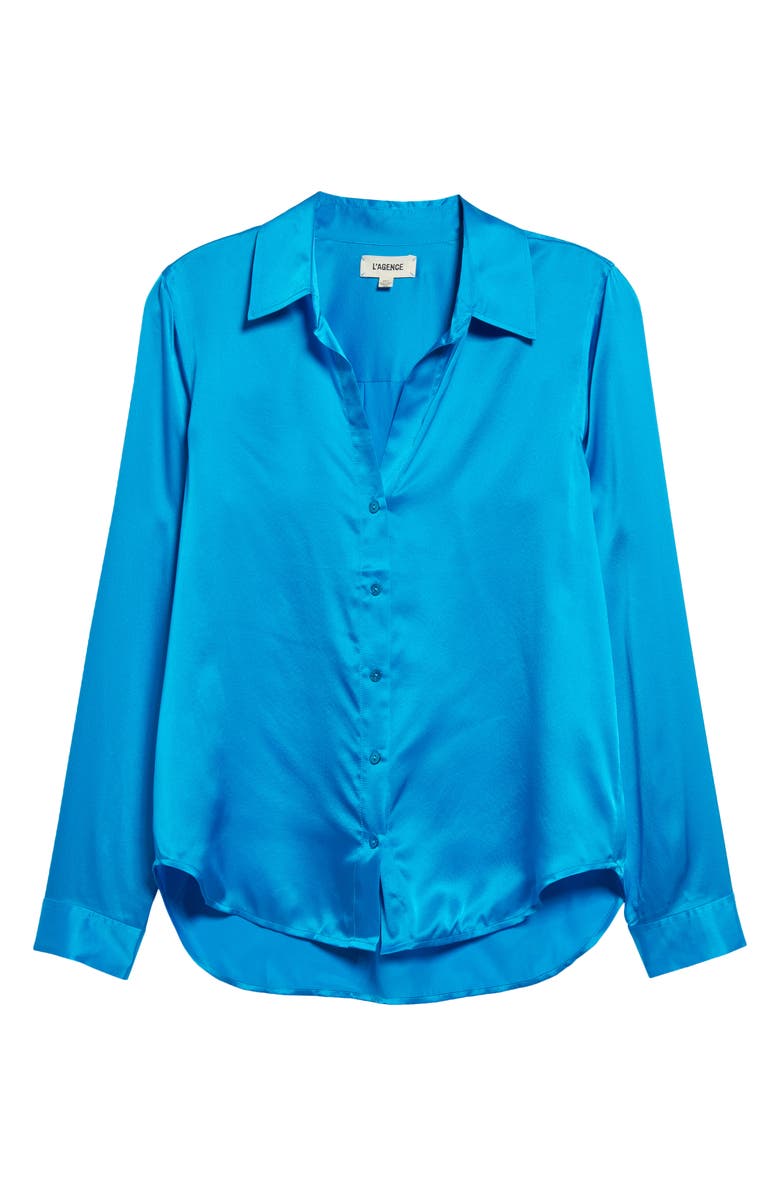 L'AGENCE Tyler Silk Blouse, Alternate, color, Caribbean Blue