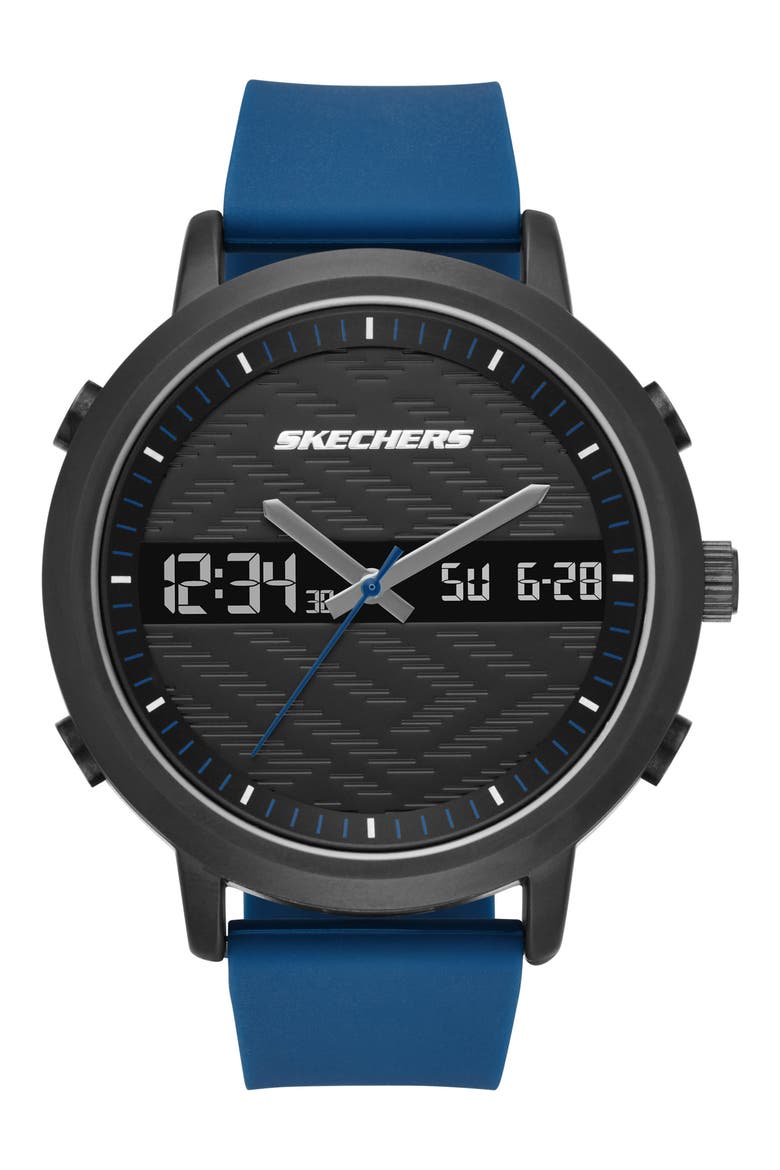 Lawndale Analog & Digital Silicone Strap Watch, 48mm, Main, color, BLACK