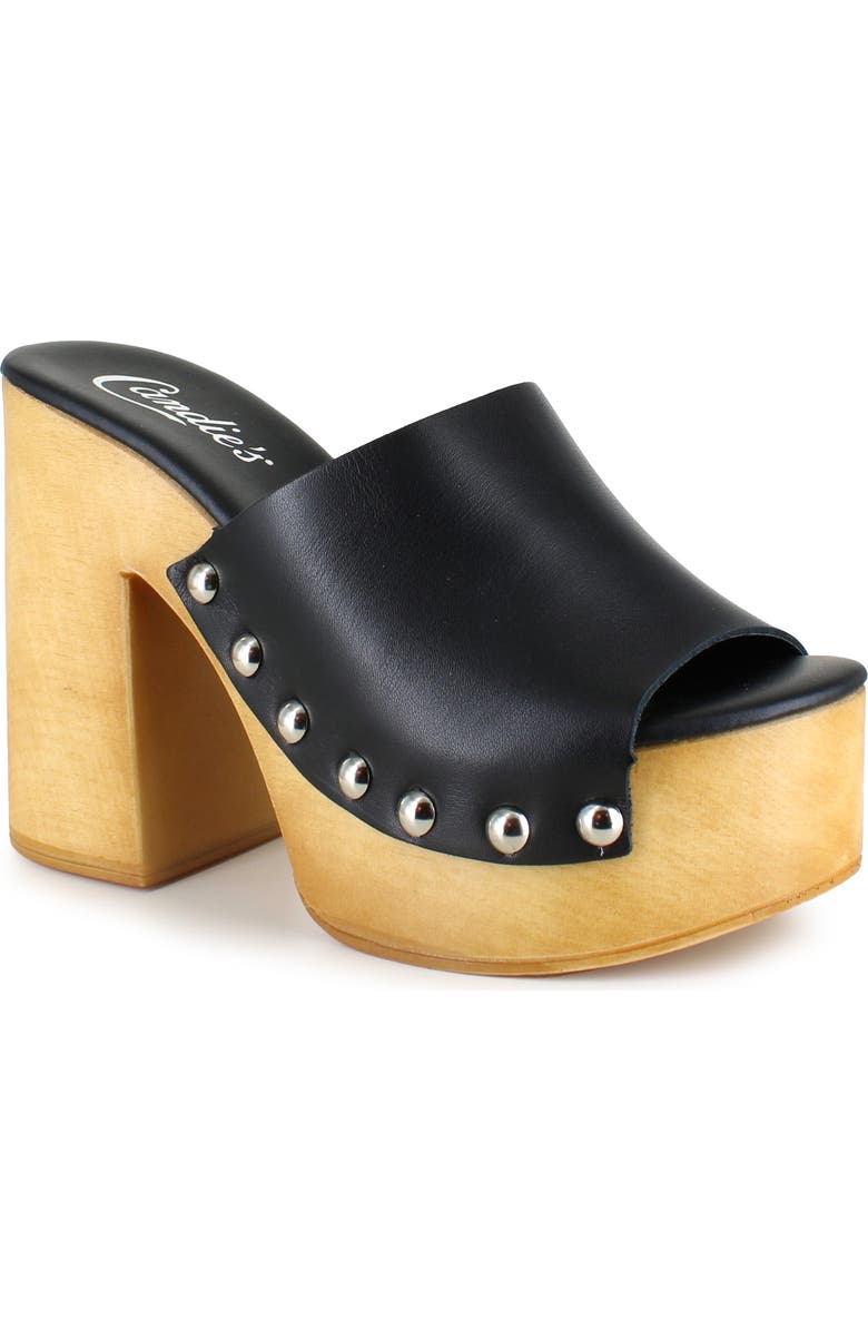 Candie's Platform Sandal, Main, color, Black Leather