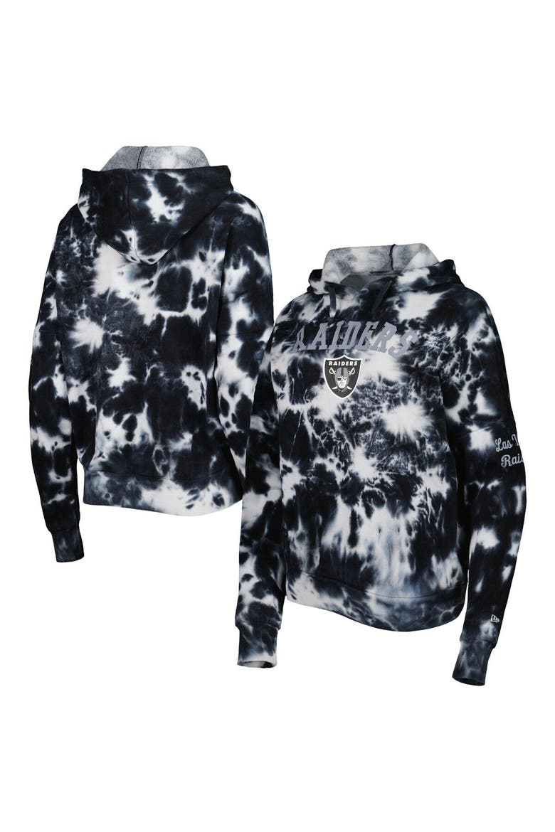 Women's New Era Black Las Vegas Raiders Cloud Dye Fleece Pullover Hoodie, Main, color, Black