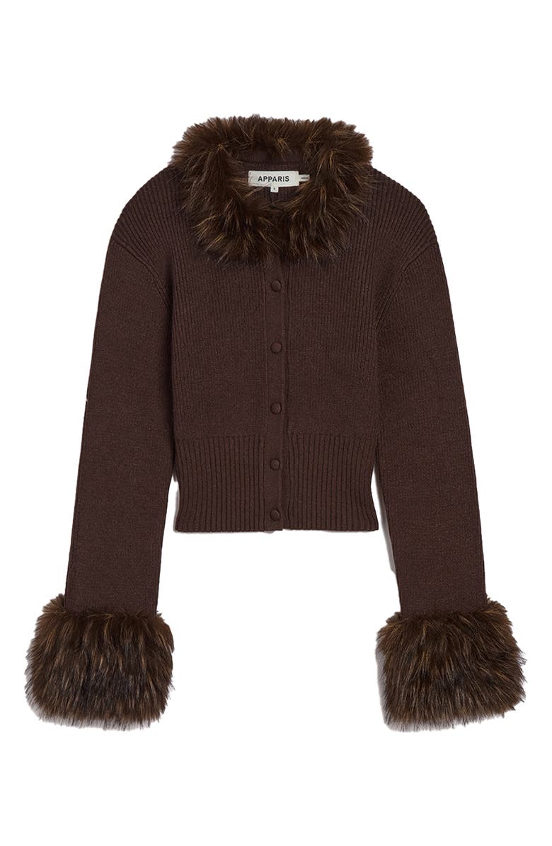 Apparis Rosa Pluche<sup>™</sup> Faux Fur Trim Cardigan, Alternate, color, Dark Brown / Dark Brown