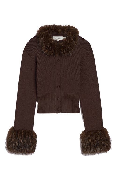 Apparis Rosa Pluche™ Faux Fur Trim Cardigan In Brown
