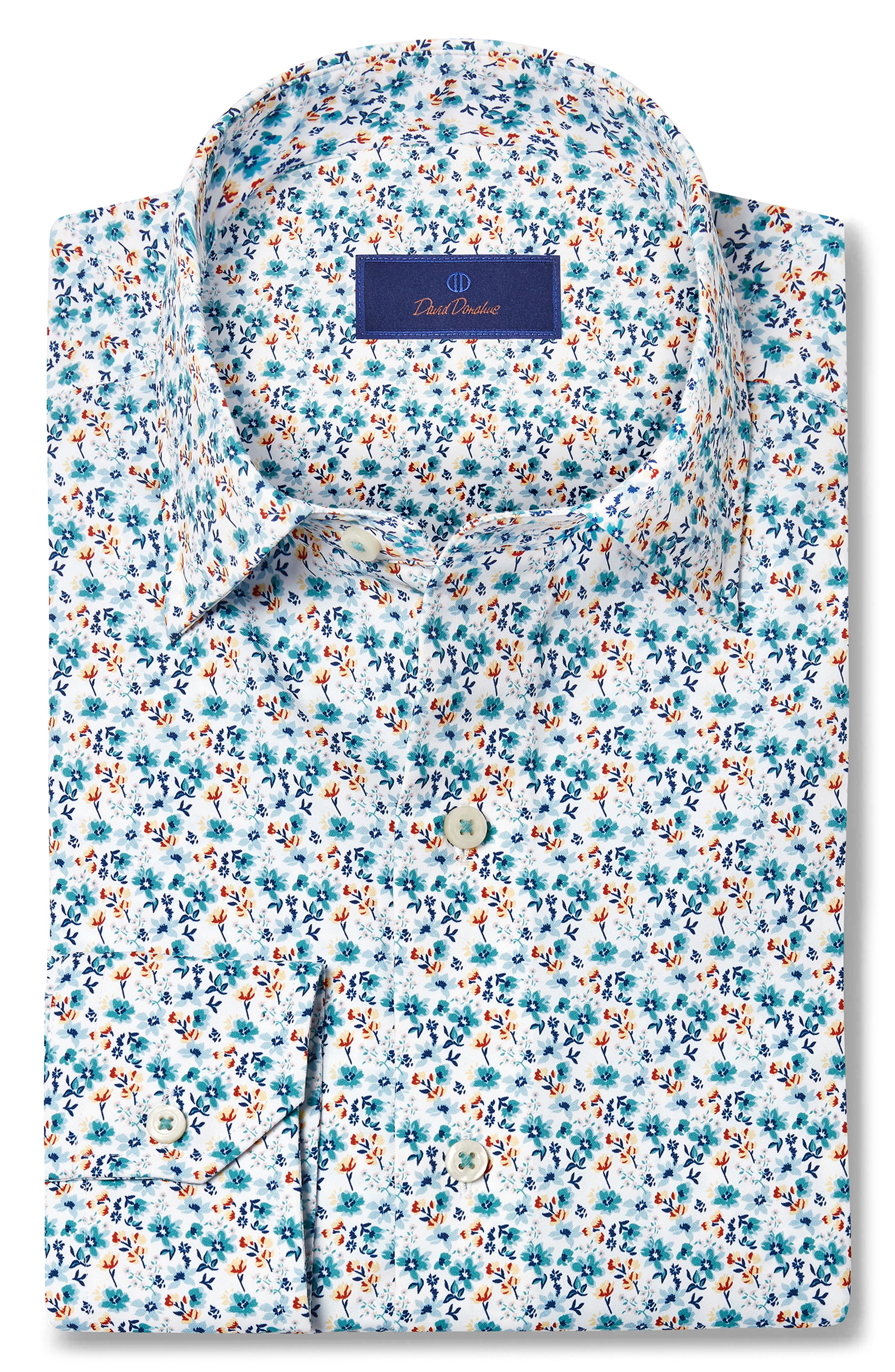 David Donahue Floral Print Short Sleeve Button-Up Shirt