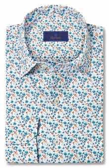 David Donahue Floral Print Short Sleeve Button-Up Shirt