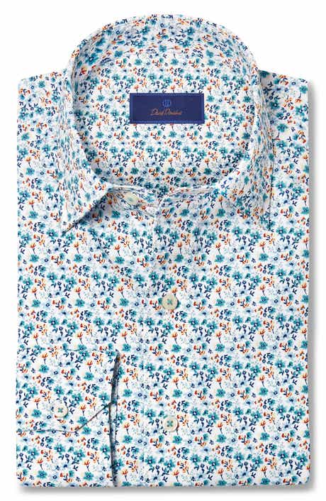 David Donahue Floral Print Short Sleeve Button-Up Shirt