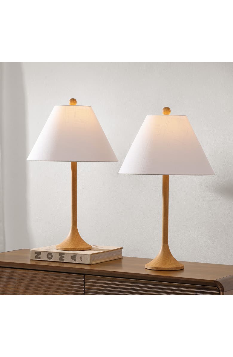 JONATHAN Y Albie 25" Modern Coastal Iron Column LED Table Lamp, Alternate, color, Brown Wood Finish