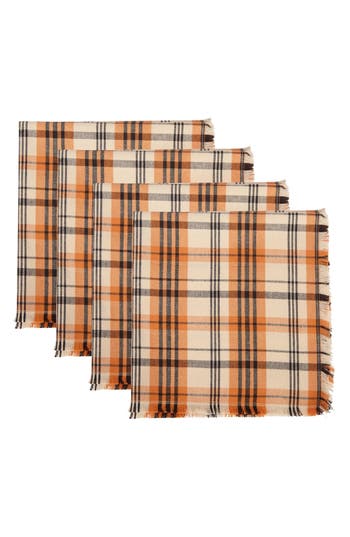 Design Imports Happy Halloween Plaid 4-piece Napkin Set In Orange
