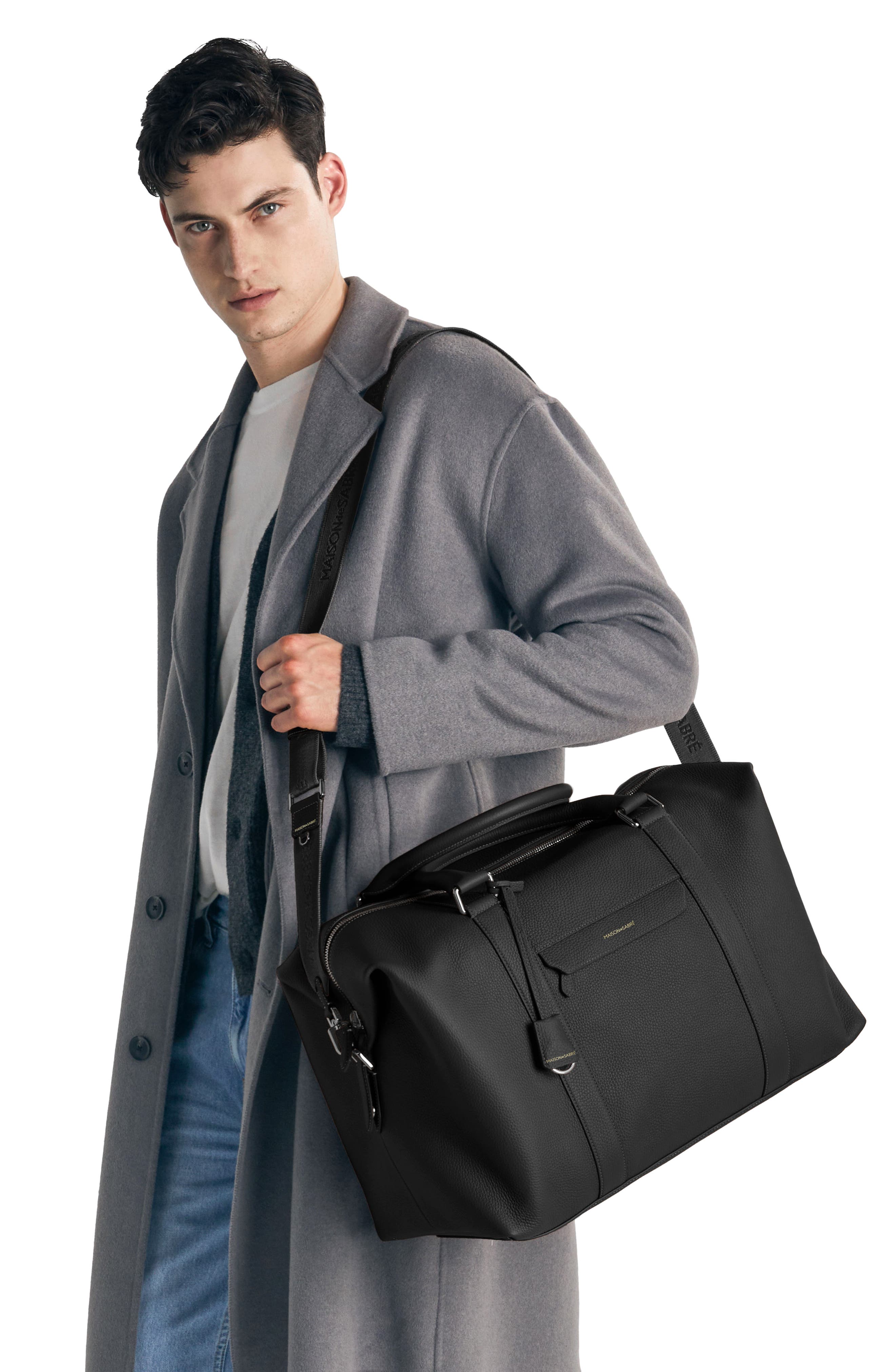 MAISON de SABRÉ Leather Duffle Bag, Alternate, color, Black Caviar