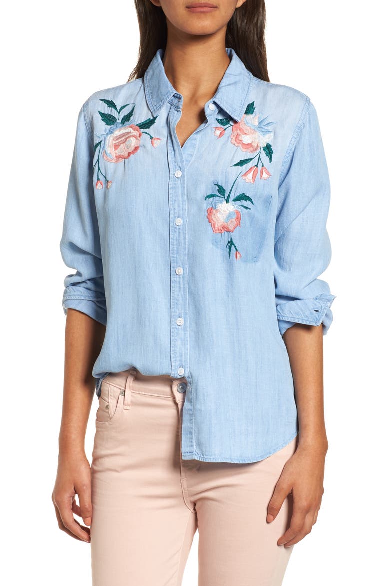 Chandler Embroidered Chambray Shirt, Main, color, VINTAGE WASH FLORAL
