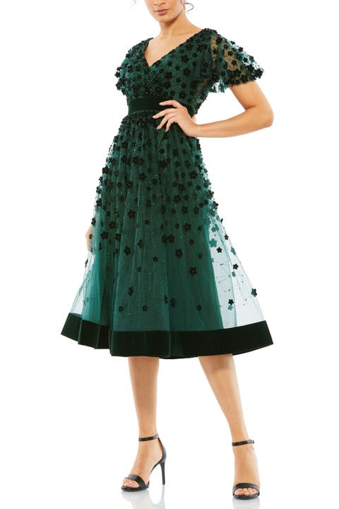 Embellished Butterfly Sleeve Velvet Hem Midi Dress