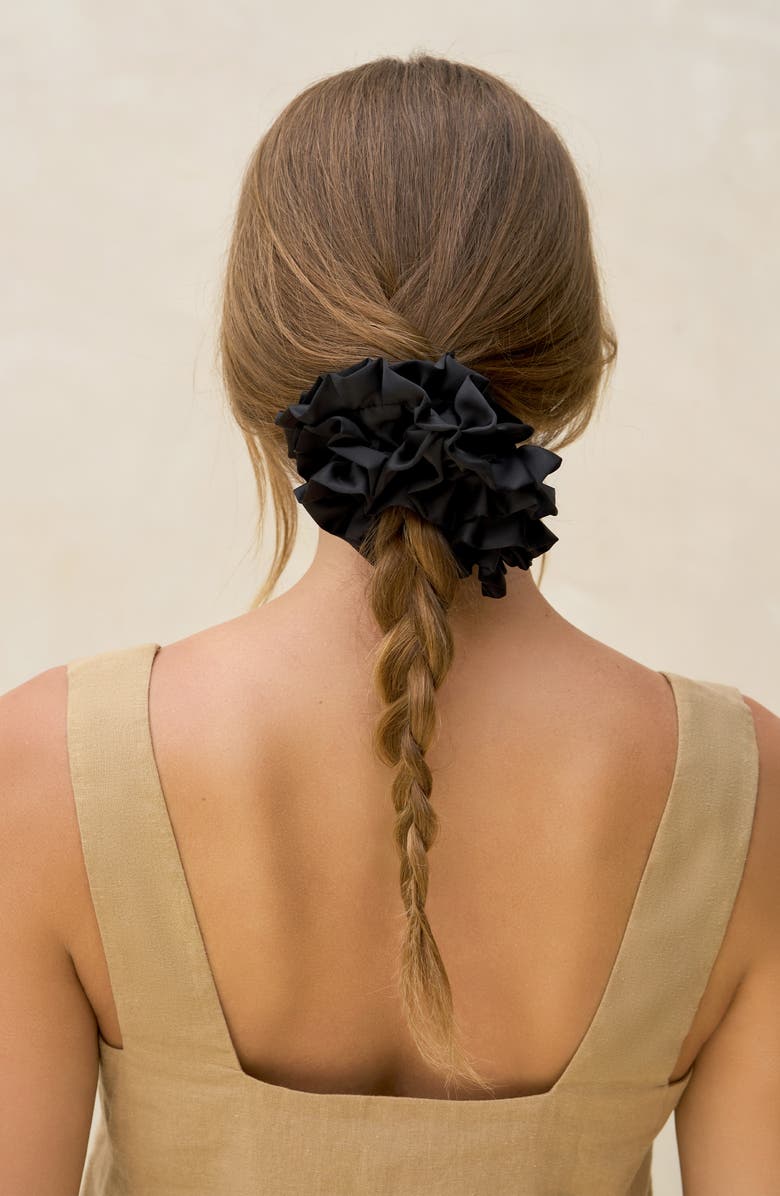 Kitsch Satin Ruffle Scrunchie, Alternate, color, Black