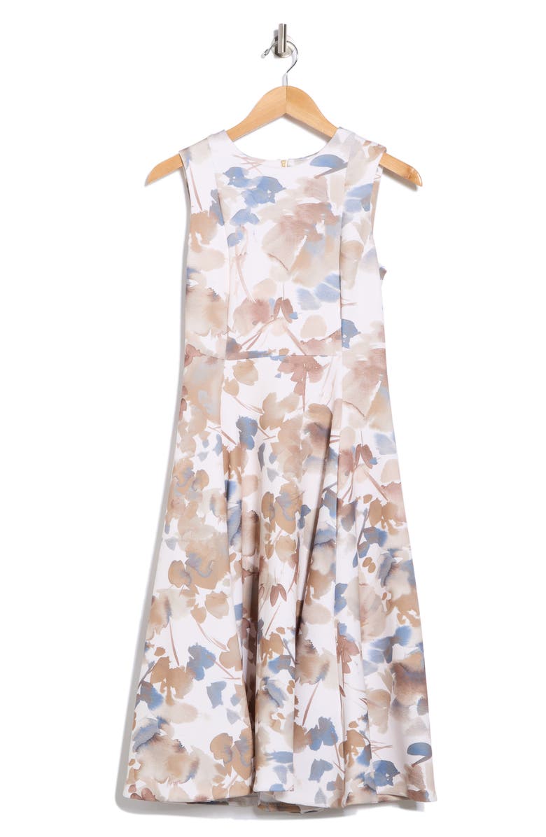 Calvin Klein Floral Sleeveless Fit & Flare Midi Dress, Alternate, color, Luggage Multi