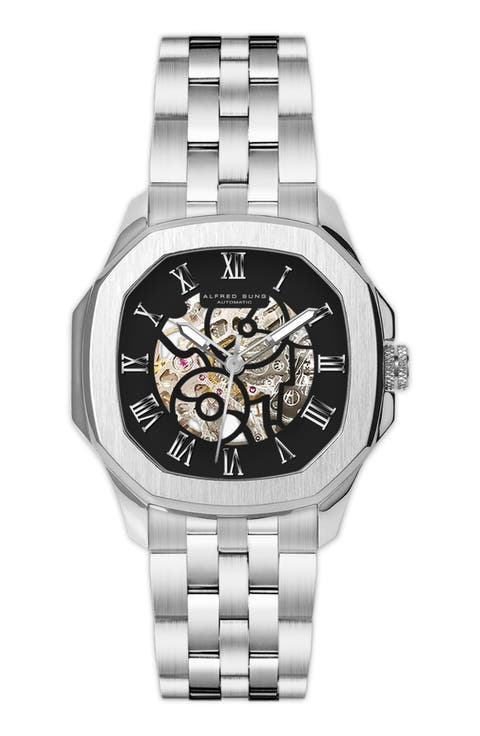 Skeleton Dial Automatic Bracelet Watch, 42mm