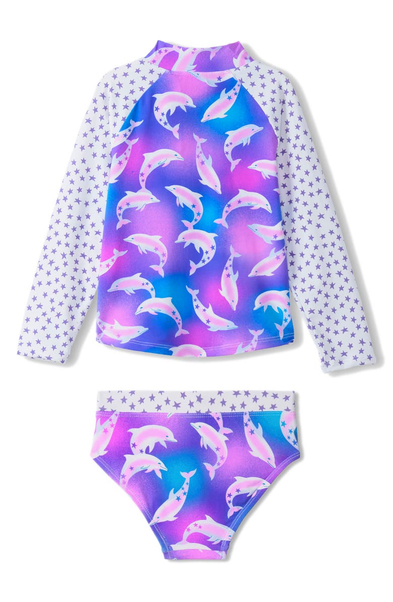 Hatley Kids' Airbrush Dolphins Long Sleeve Two-Piece Rashguard Swimsuit, Alternate, color, 