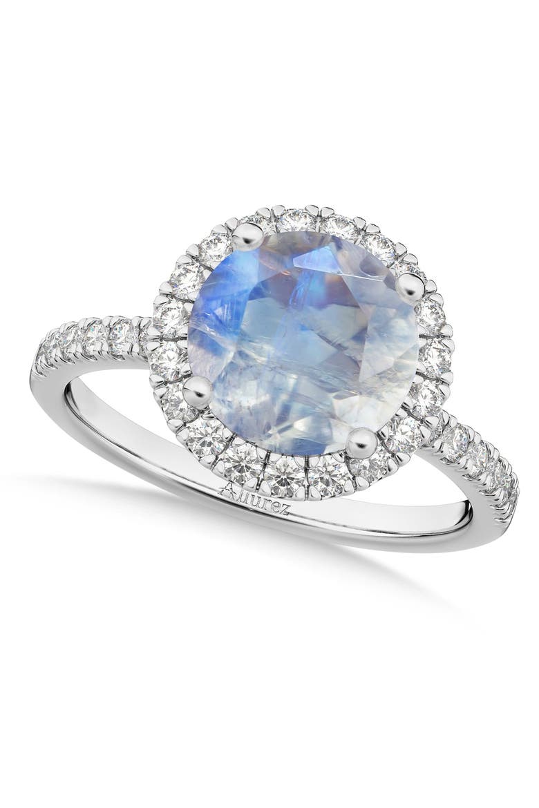 Halo Moonstone & Diamond Engagement Ring 14K, Main, color, 2.90ct/White Gold