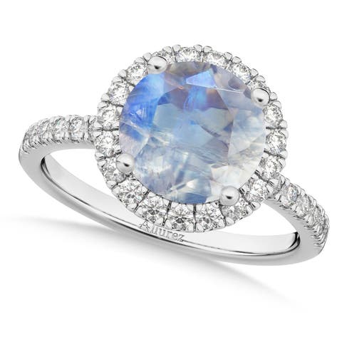 Halo Moonstone & Diamond Engagement Ring 14K