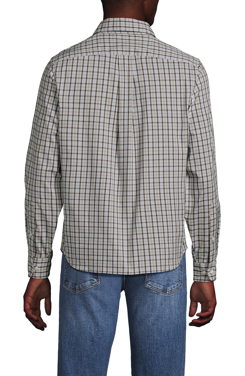 Lands' End Traditional Fit Long Sleeve Travel Kit Shirt, Alternate, color, Pale Gray/Ivory Plaid
