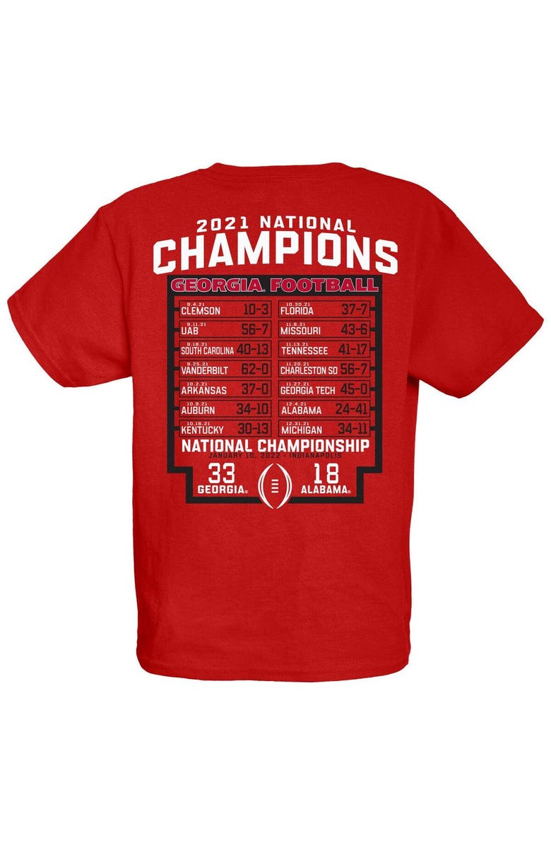 BLUE 84 Youth Blue 84 Red Georgia Bulldogs College Football Playoff 2021 National Champions Schedule T-Shirt, Alternate, color, 