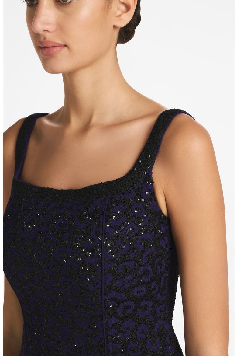 Sequin Leopard Jacquard A-Line Dress, Alternate, color, PURPLE