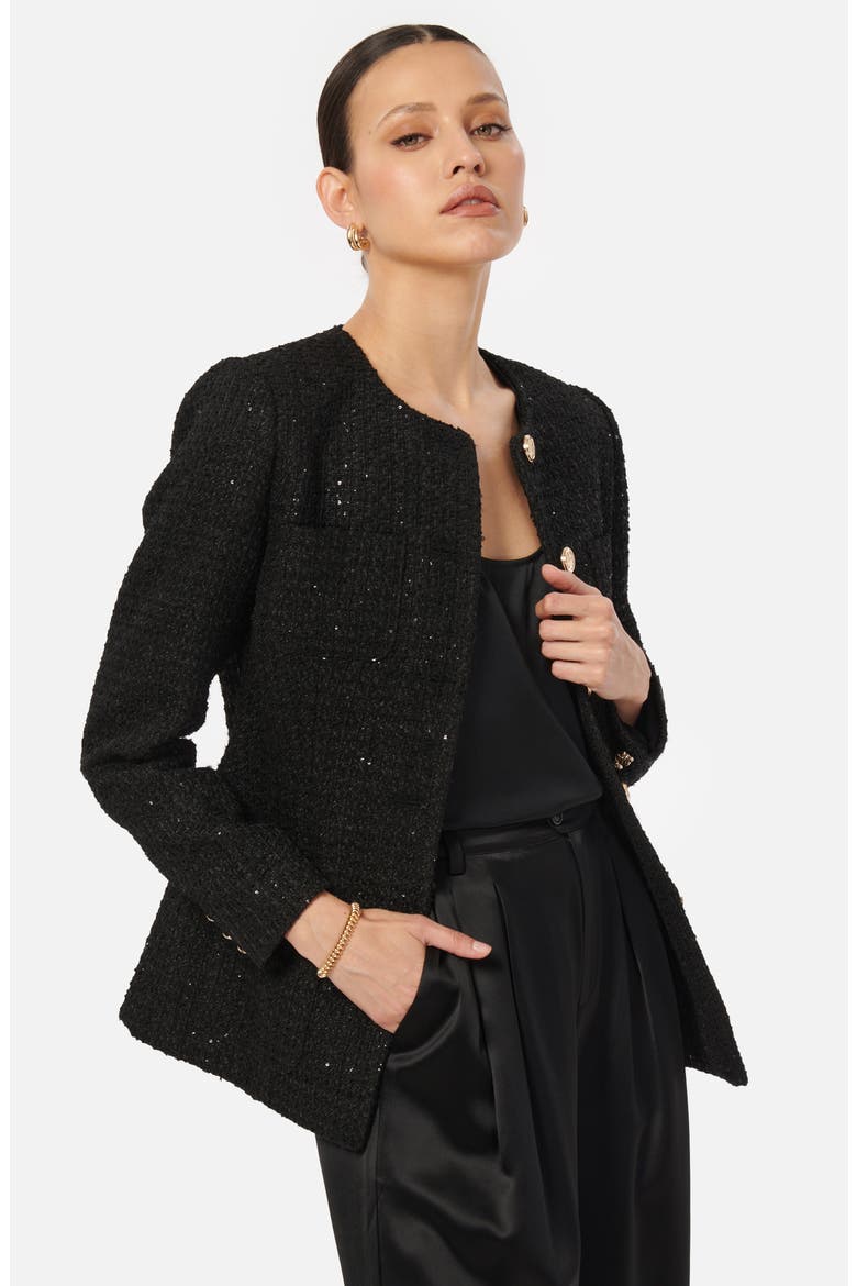 Wrenley Sequin Tweed Jacket, Alternate, color, BLACK